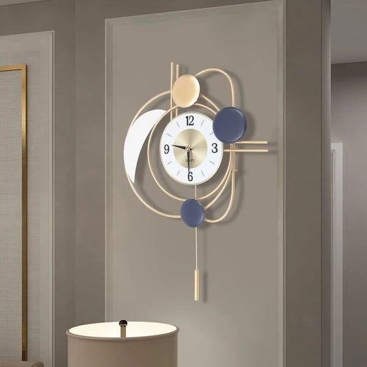 Modern Metal Wall Clock With Silent Quartz Movement And Pendulum