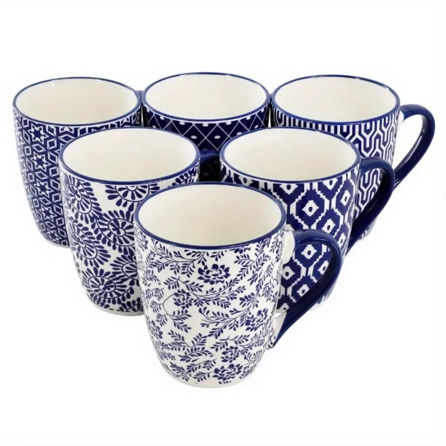 Assorted Pattern Ceramic Mug Set With Comfortable Handles