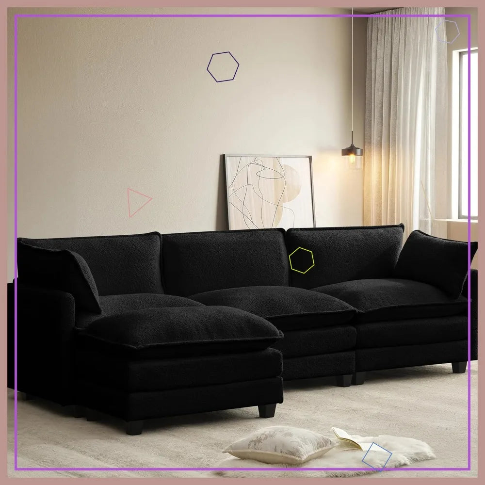 Modular L-Shaped Cloud Sofa With Ottoman Chenille Deluxe