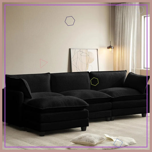 Modular L-Shaped Cloud Sofa With Ottoman Chenille Deluxe