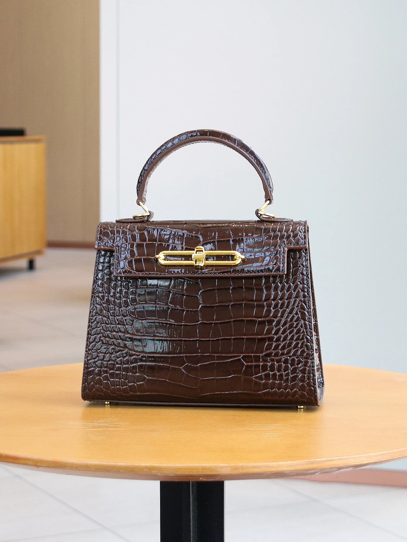 Crocodile Pattern Leather Handbag for Women Luxury Work Bag