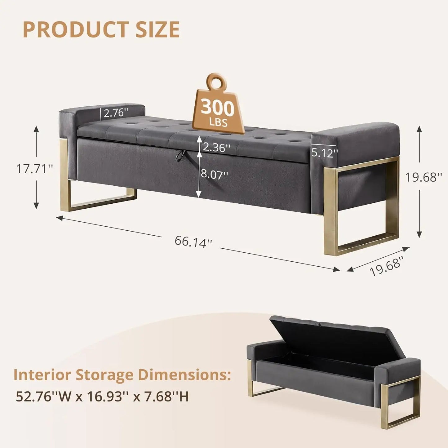End Of Bed Velvet Tufted Storage Bench, Upholstered Ottoman