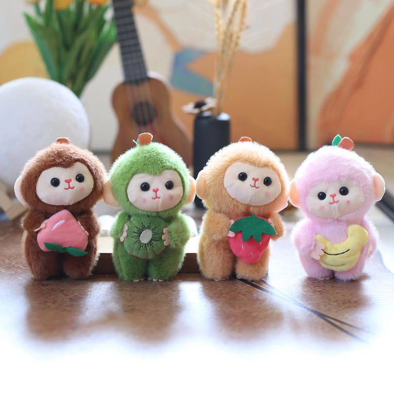 Cartoon Cute Fruit Monkey Plush Toy Keychain Stuffed Animal Doll Keyring Lovely Backpack Pendant Car Key Holder Decoration Gift