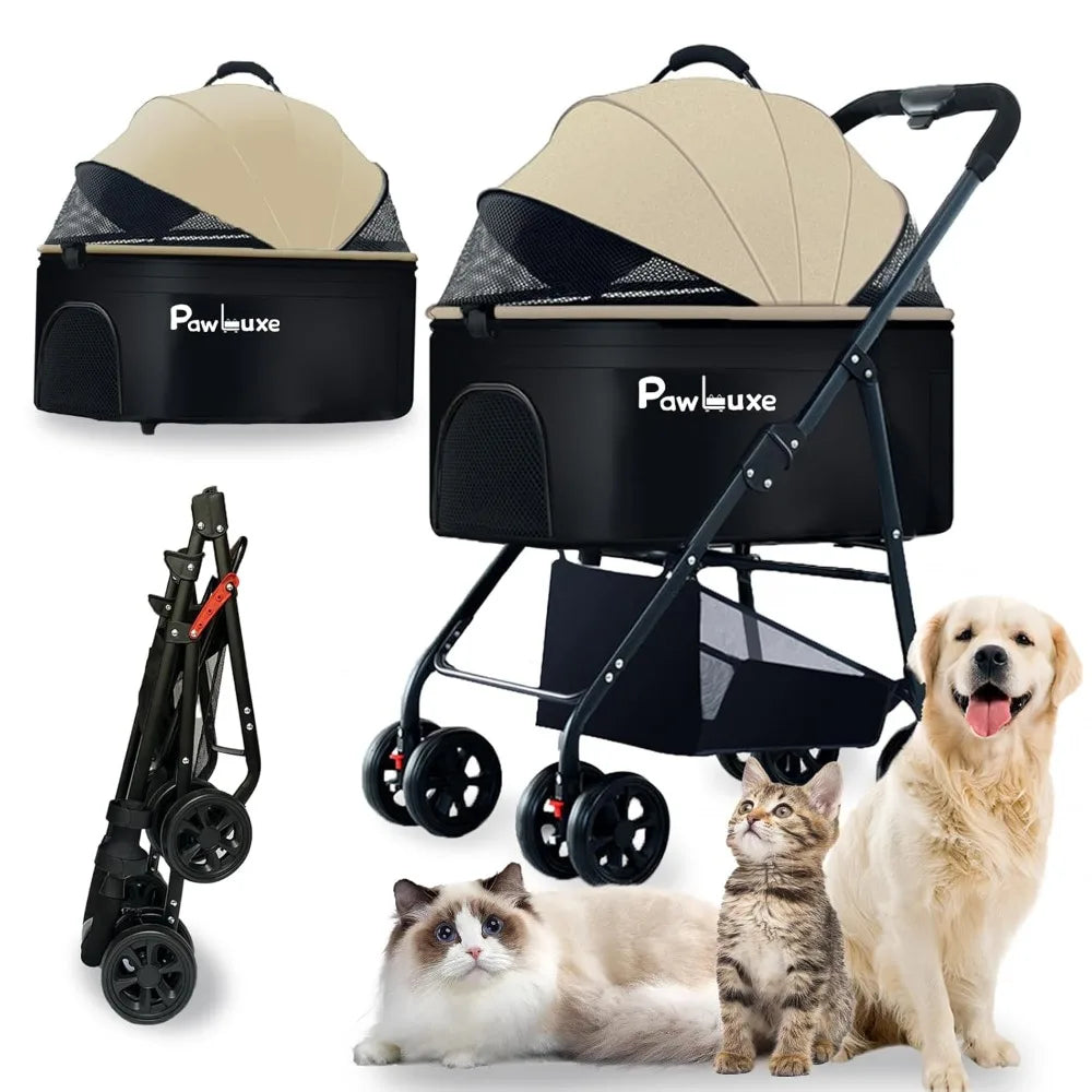 Stroller 4 Wheels With Detachable Carrier For Small Dogs Cats