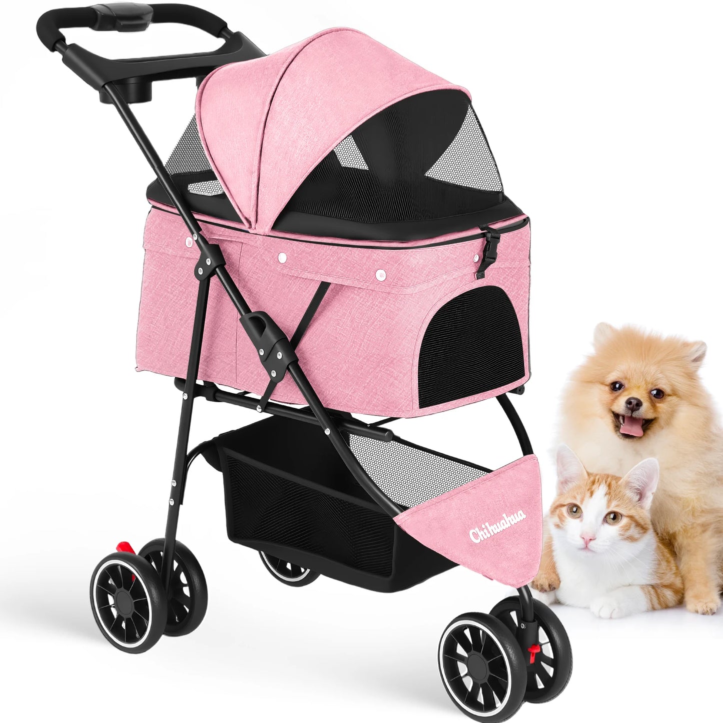 Chihuahua Pet Stroller Three Wheel Foldable Breathable Mesh