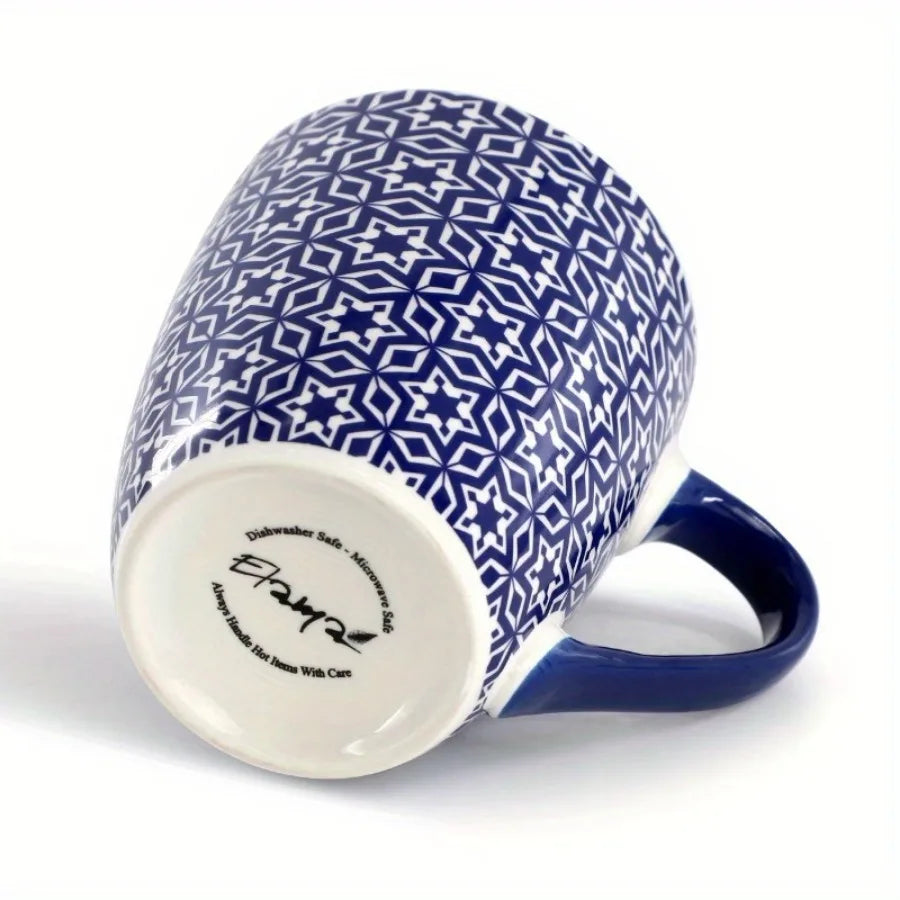 Assorted Pattern Ceramic Mug Set With Comfortable Handles