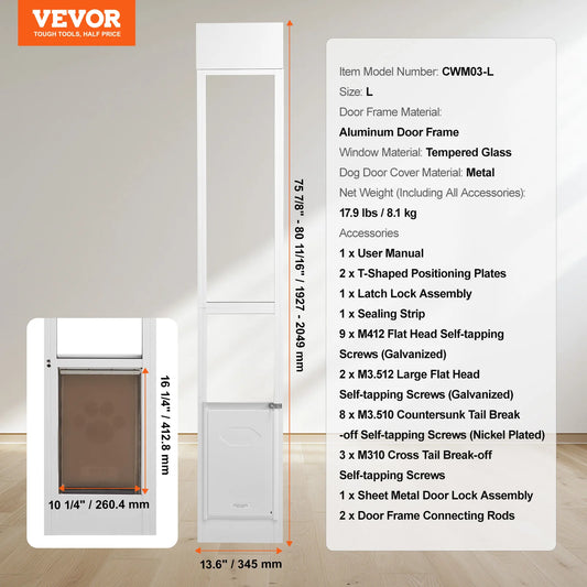 NONEDog Door Sliding Glass Dog Door With Adjustable Height Aluminum Frame