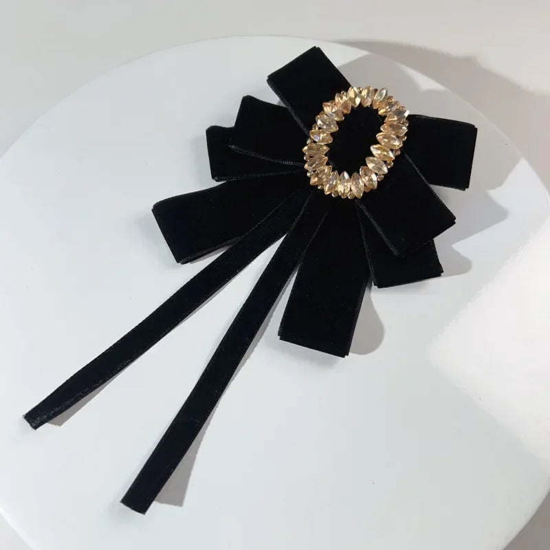 IRemiel Velvet Bow Rhinestone Brooch For Women Wedding Lapel Pin