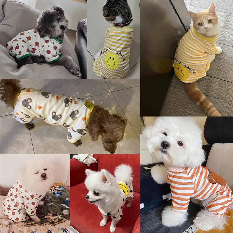 Striped Smile Print Jumpsuit For Small Dogs Autumn Pajamas