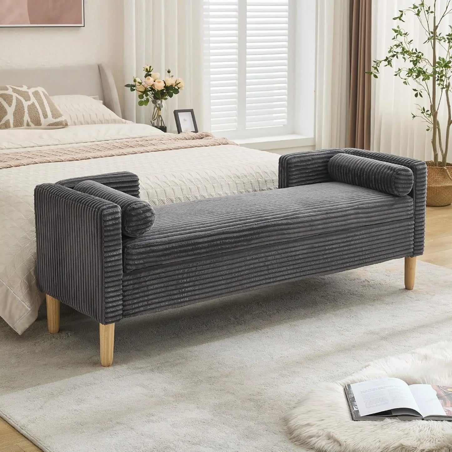 Storage Ottoman Bench With Removable Pillows Upholstered End Of Bed