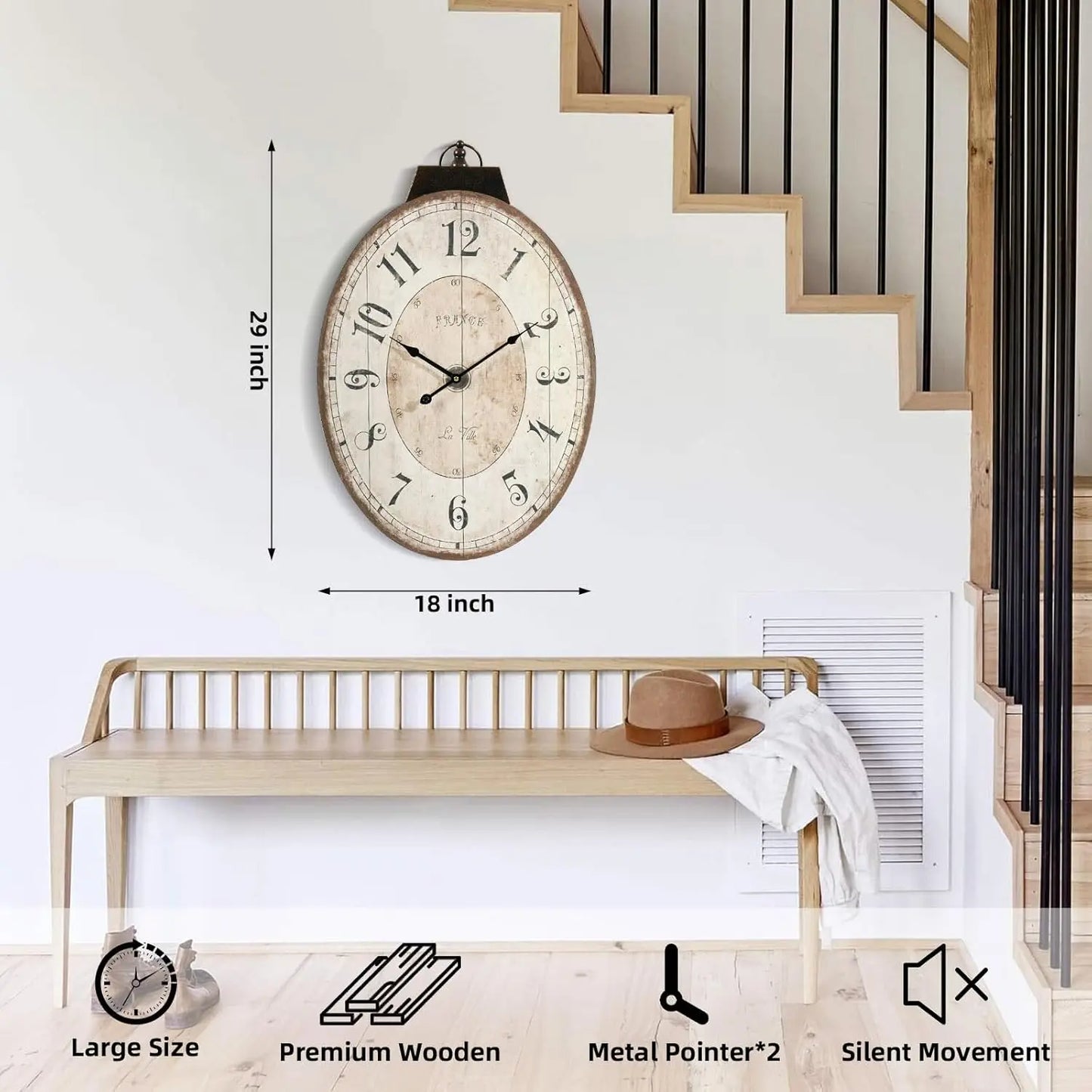 French Country Oval Wall Clock With Rustic Farmhouse Style