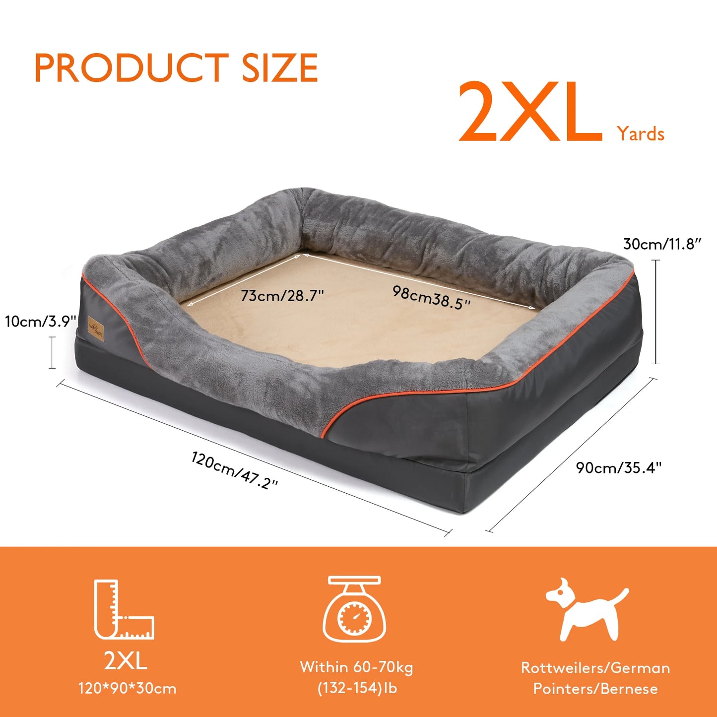BINGOPAWCN Dog Bed With Removable Washable Cover Waterproof Anti Allergy