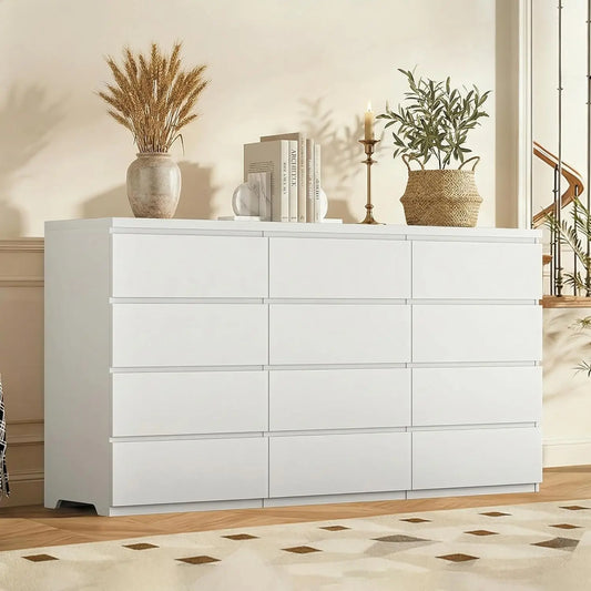 12-Drawer Dresser In Polished Engineered Wood With Modern Handle-Free Facade