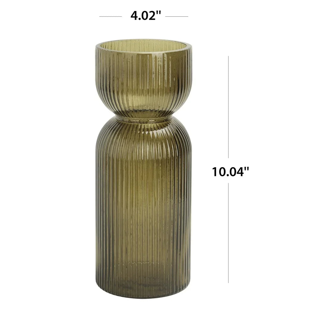 Ribbed Glass Tabletop Vase Handcrafted Fluted Centerpiece