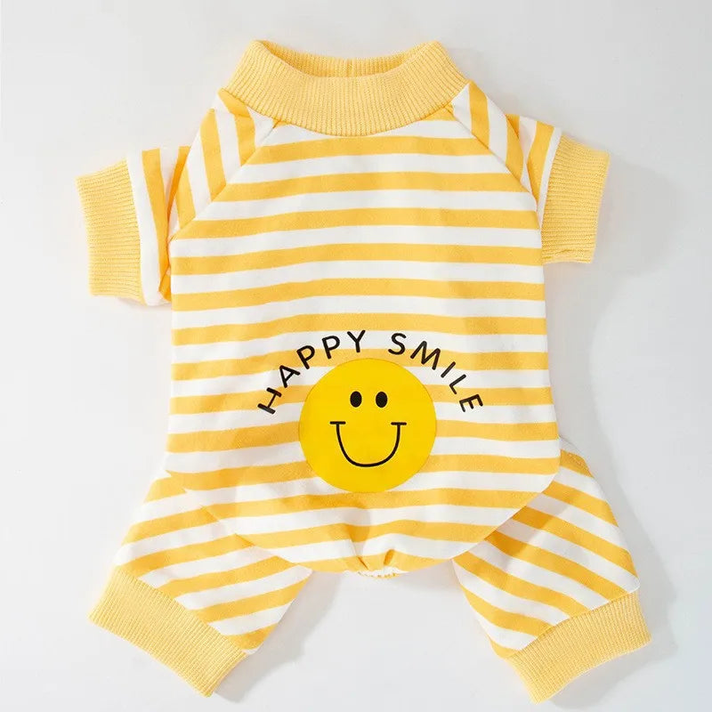Striped Smile Print Jumpsuit For Small Dogs Autumn Pajamas