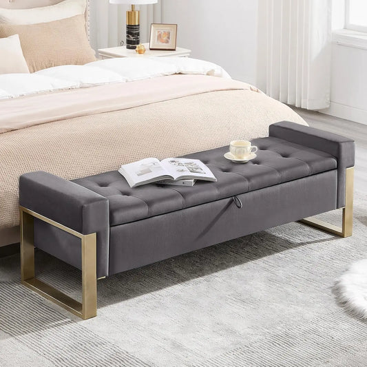 End Of Bed Velvet Tufted Storage Bench, Upholstered Ottoman