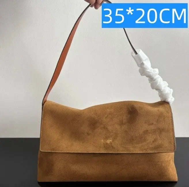 Large Capacity Chelsea Shoulder Bag 30 35 Luxury Designer Suede Genuine Leather Crossbody Bag Zipper Pocket Handbag Fashion Wome