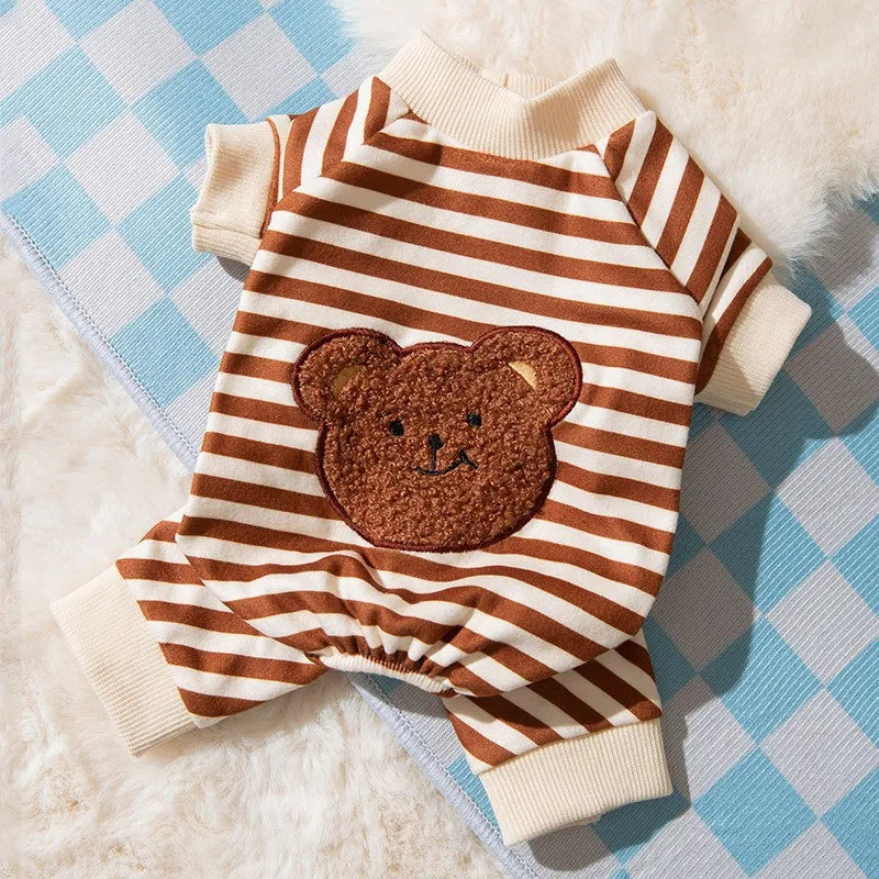 Striped Smile Print Jumpsuit For Small Dogs Autumn Pajamas