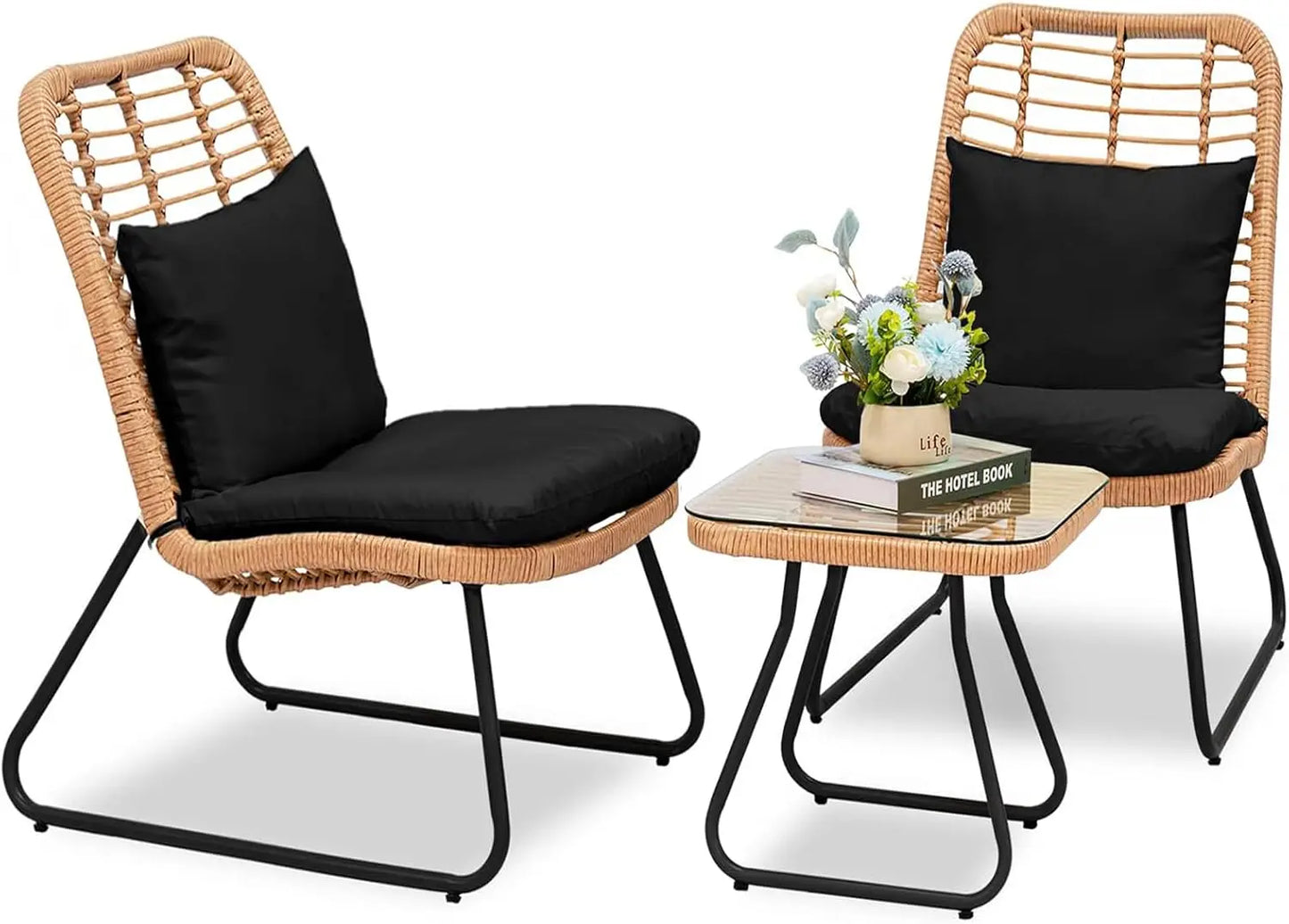 Outdoor Wicker Bistro Set 3 Piece Patio Conversation With Glass Table