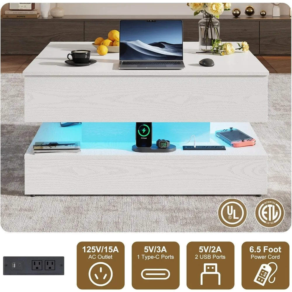 Preferred Modern Square Coffee Table With Lifting Top And Charging