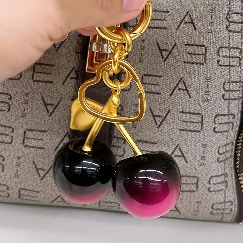 Cherry Resin Keychain Shiny Alloy Fashion Accessory for Women