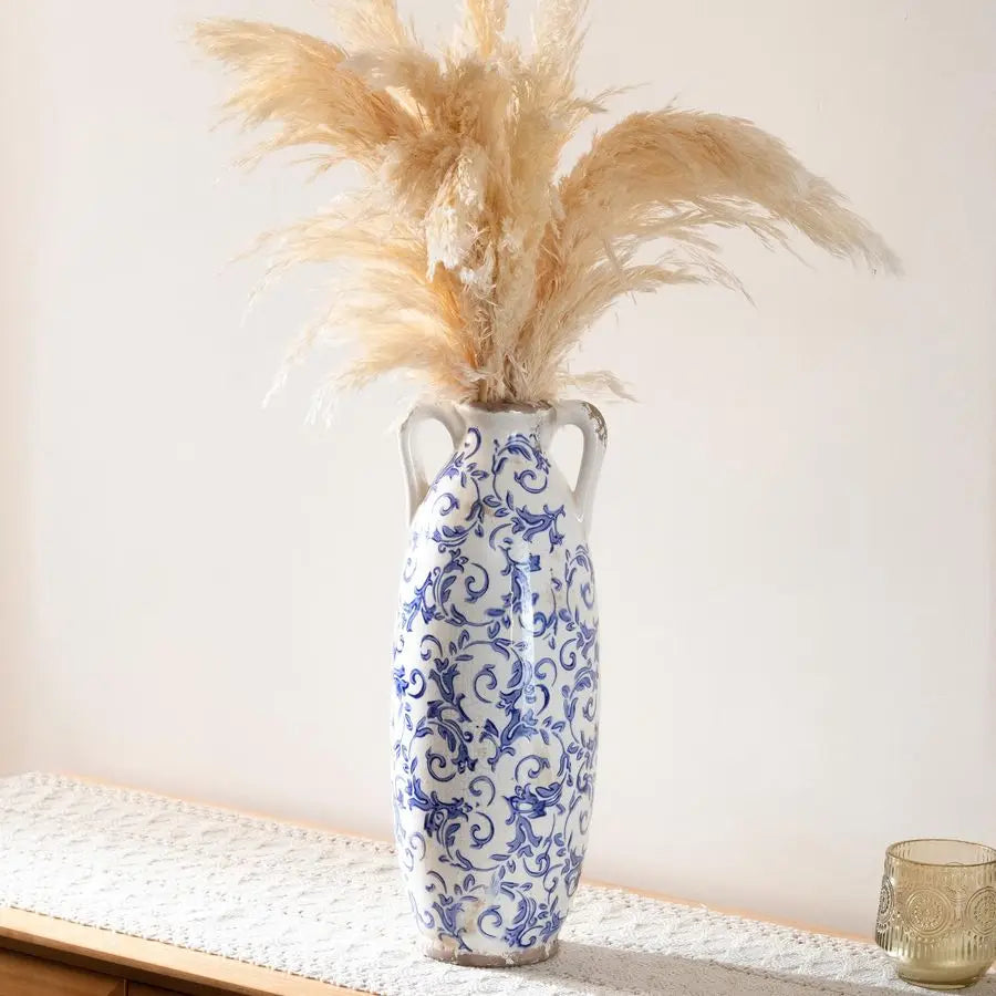 Farmhouse Ceramic Crackle Glaze Floor Vase For Pampas Grass Decor
