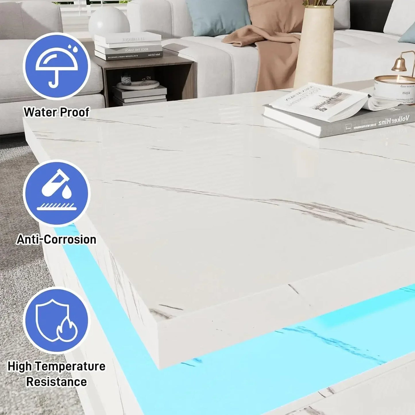 Modern LED Coffee Table With 2 Sliding Drawers And Lighting