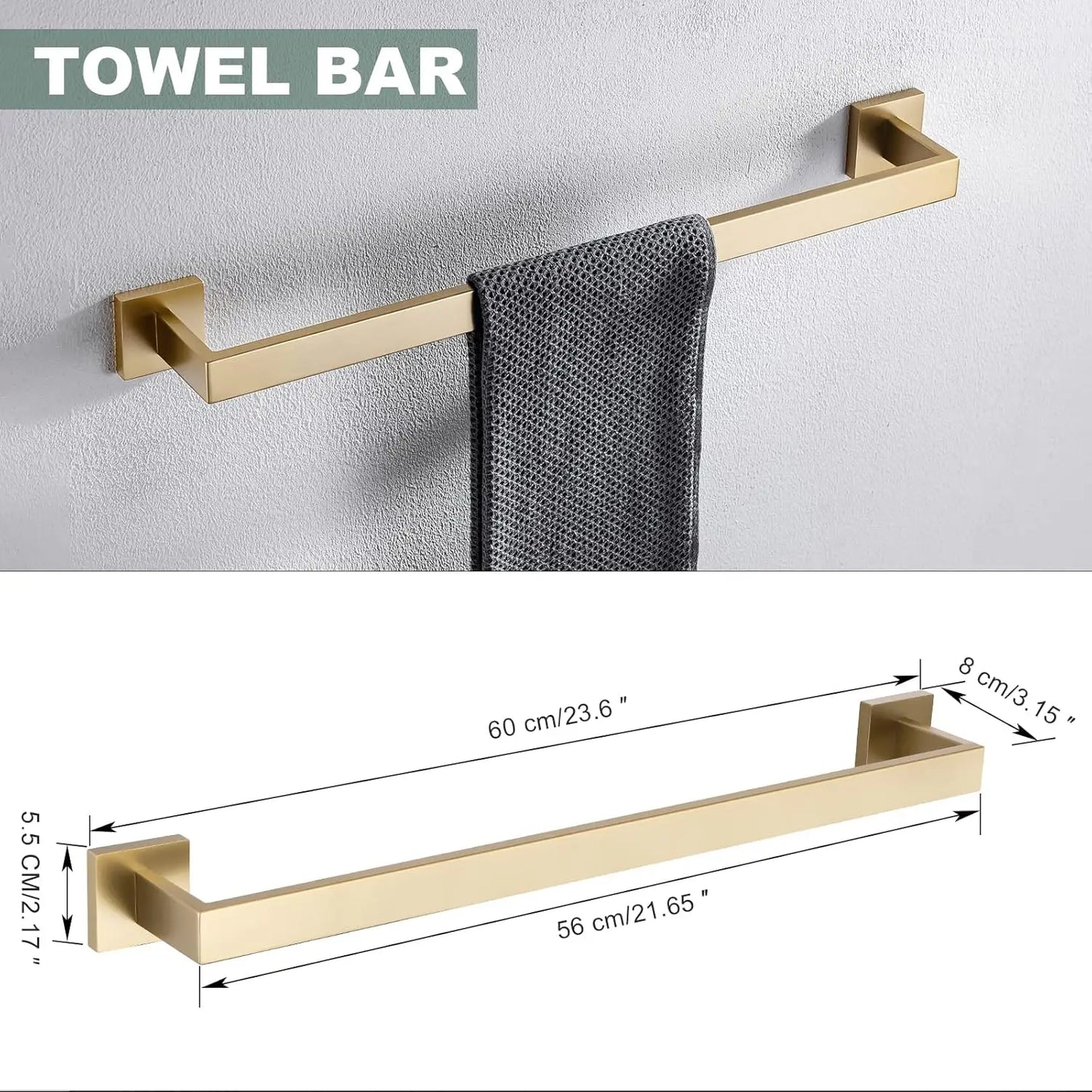 Stainless Steel Hardware Set With Towel Bar And Shelf