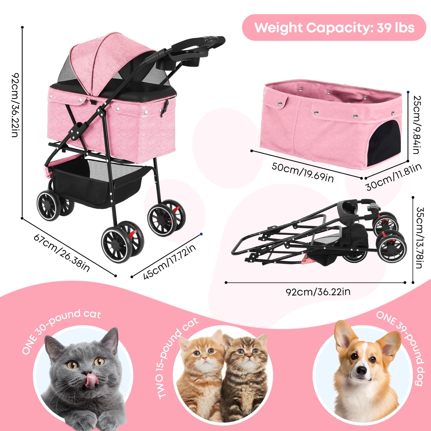 Chihuahua Foldable Pet Stroller For Small Dogs And Cats