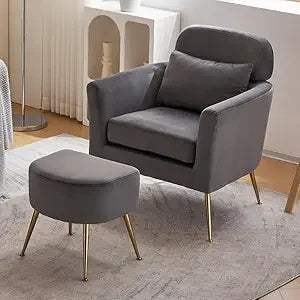 Accent Chair and Ottoman Set Upholstered Flannelette Armchair