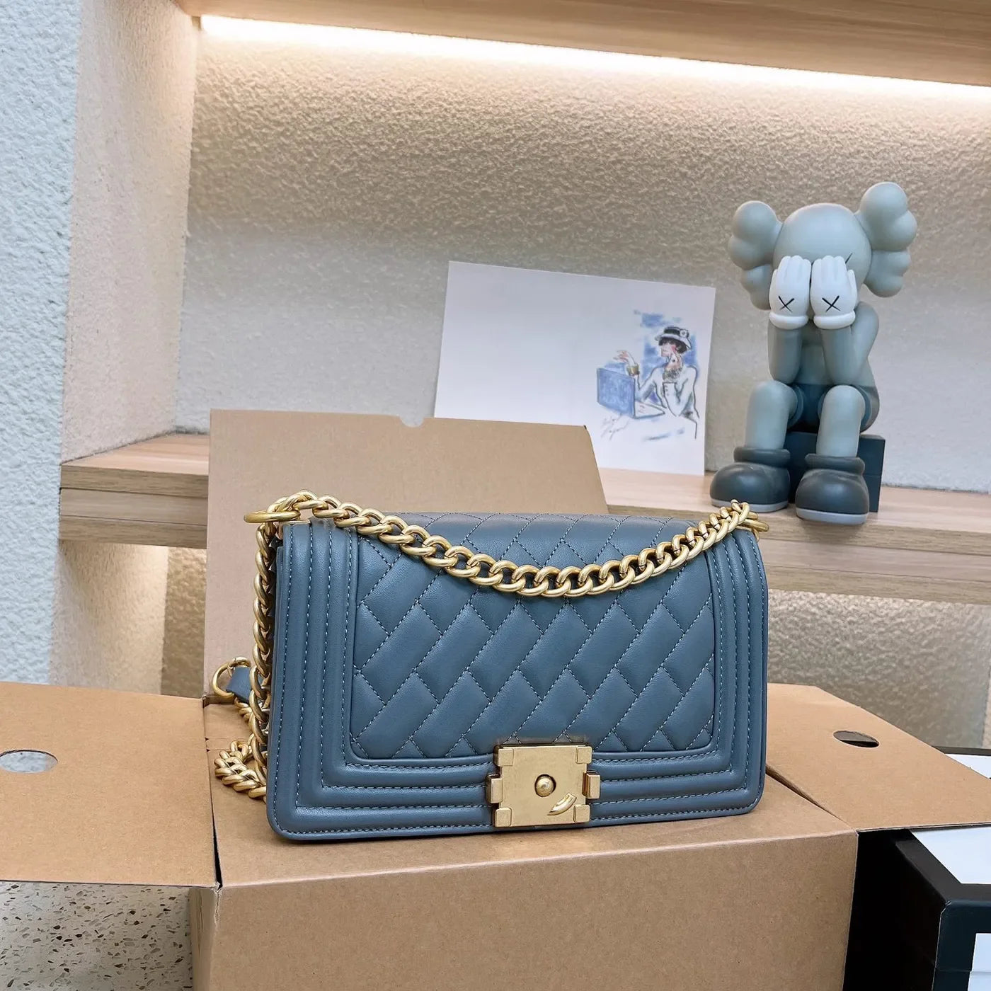 Designer Shoulder Bag Genuine Leather Bags Gold buckle Grey Lady Purse Luxury Casual Brand Handbag Tote Chain Trunk Spicy Mom Ba