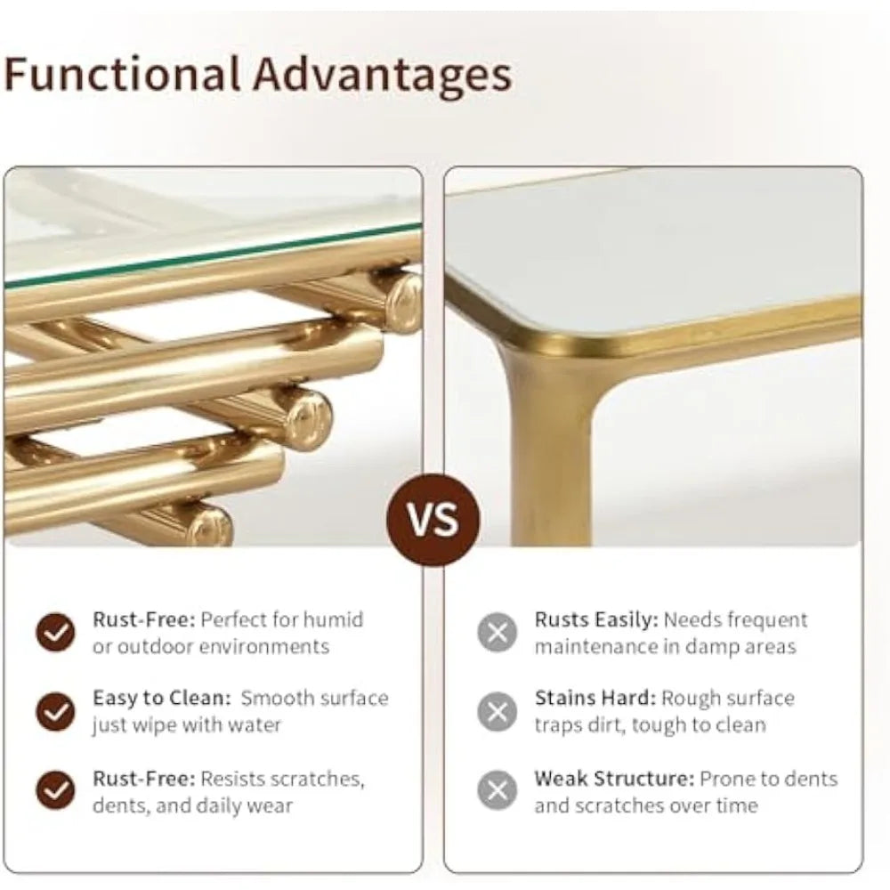 Rectangular Tempered Glass Coffee Table With Stainless Steel Legs