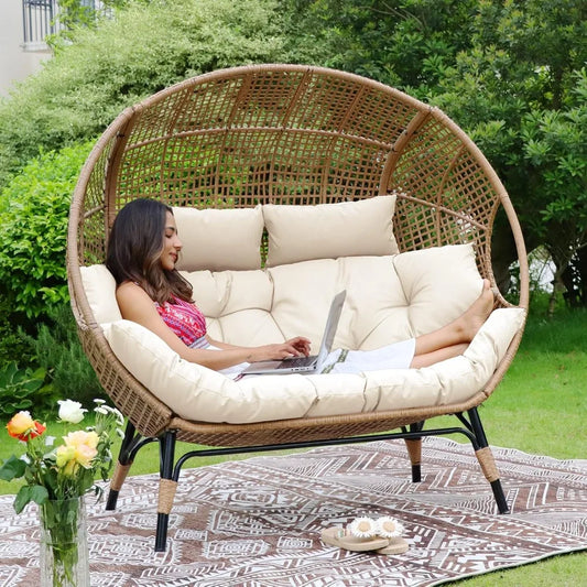 Double Egg Chair Outdoor Wicker Loveseat