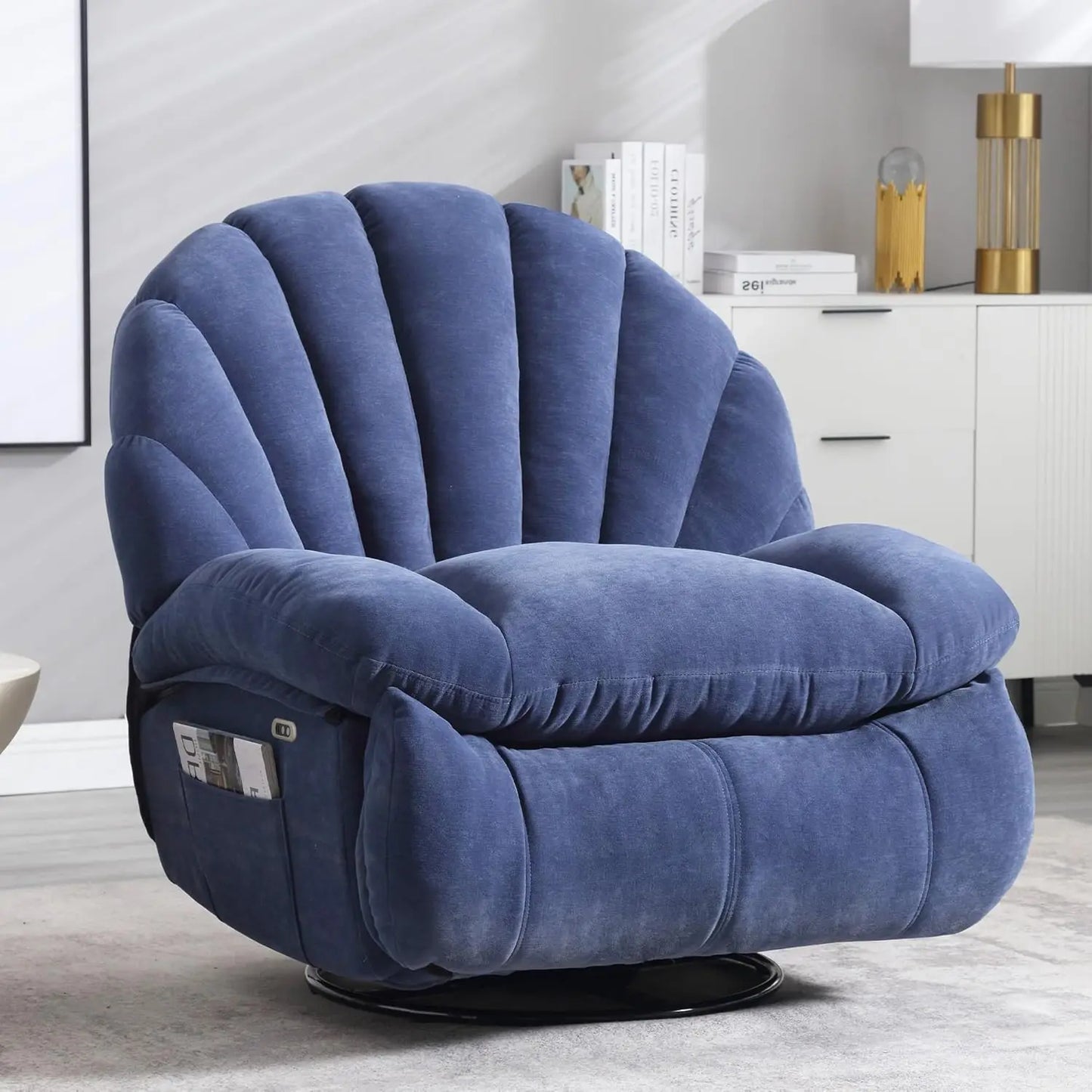 Power Swivel Recliner Chair With Soft Fabric Shell Storage