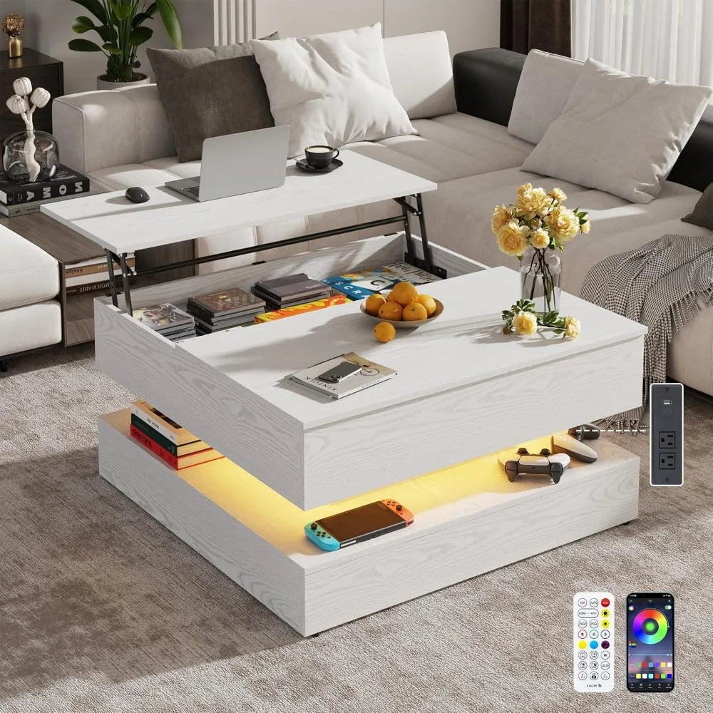 Preferred Modern Square Coffee Table With Lifting Top And Charging
