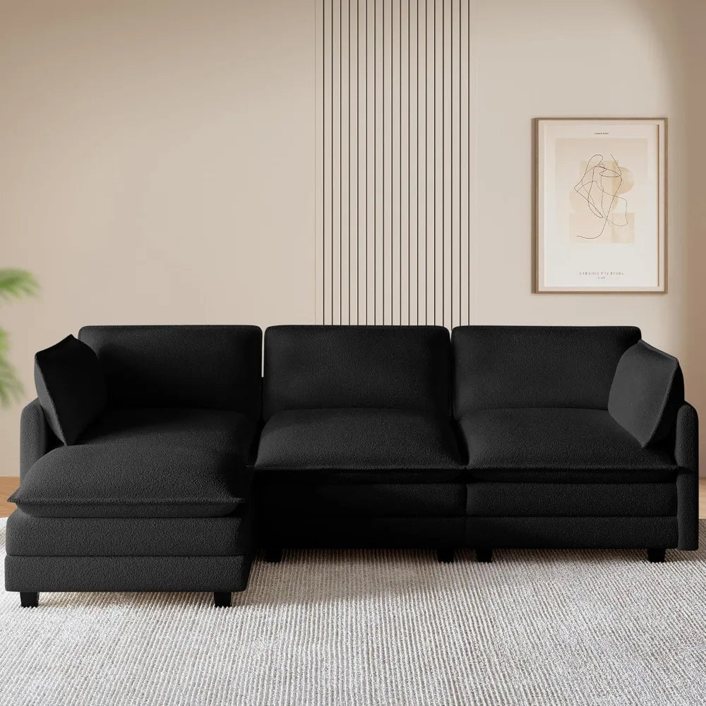 Modular L-Shaped Cloud Sofa With Ottoman Chenille Deluxe