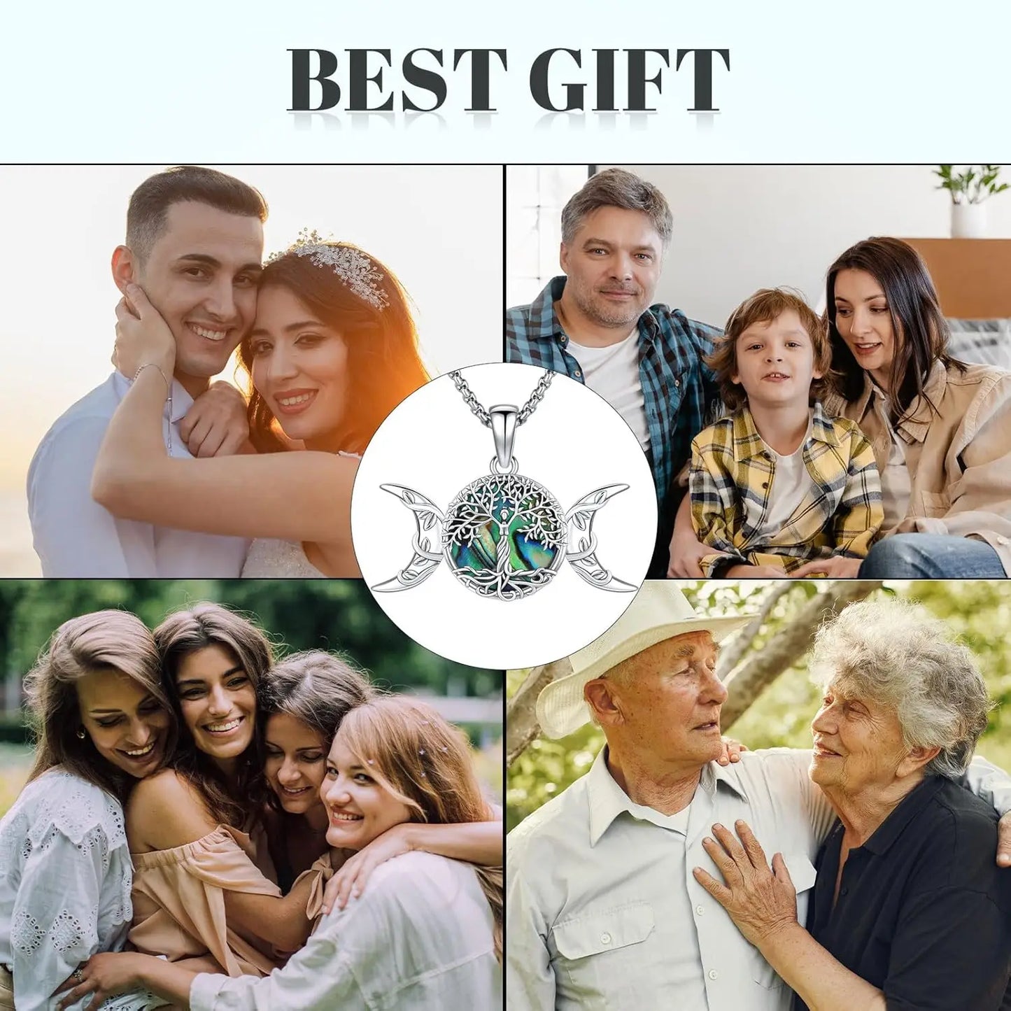 DRINSPER 925 Sterling Silver Tree of Life Necklace Pendant Abalone Shell