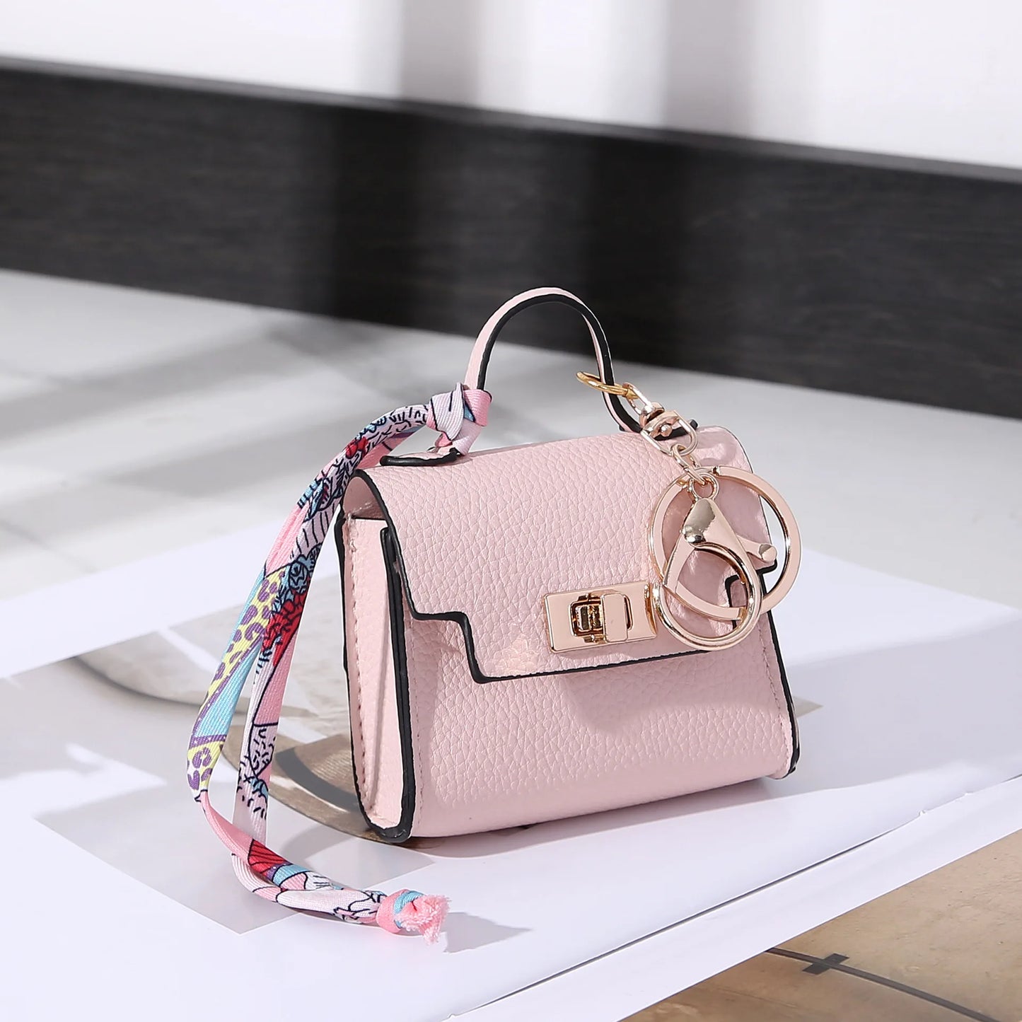 Mini Square Leather Bag Charm Coin Purse Keychain