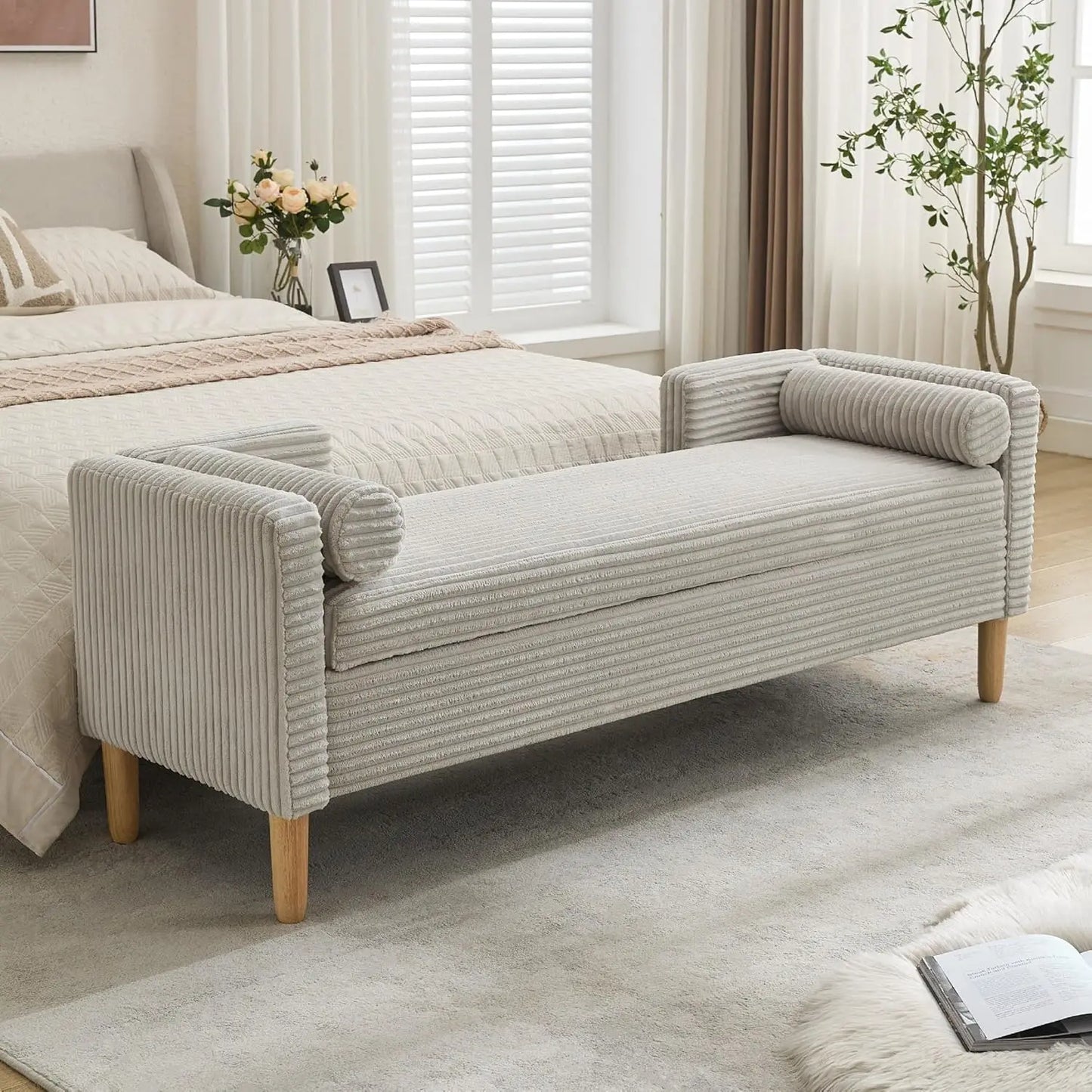 Storage Ottoman Bench With Removable Pillows Upholstered End Of Bed
