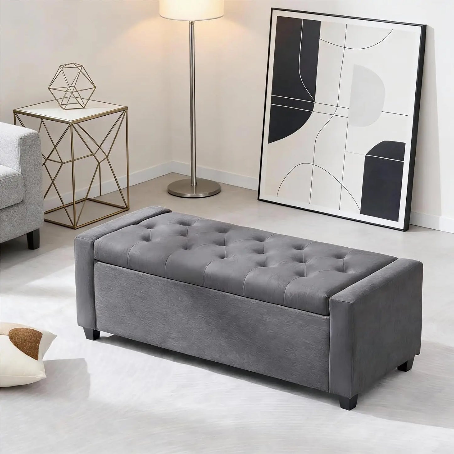 Storage Ottoman Bench With Removable Pillows Upholstered End Of Bed