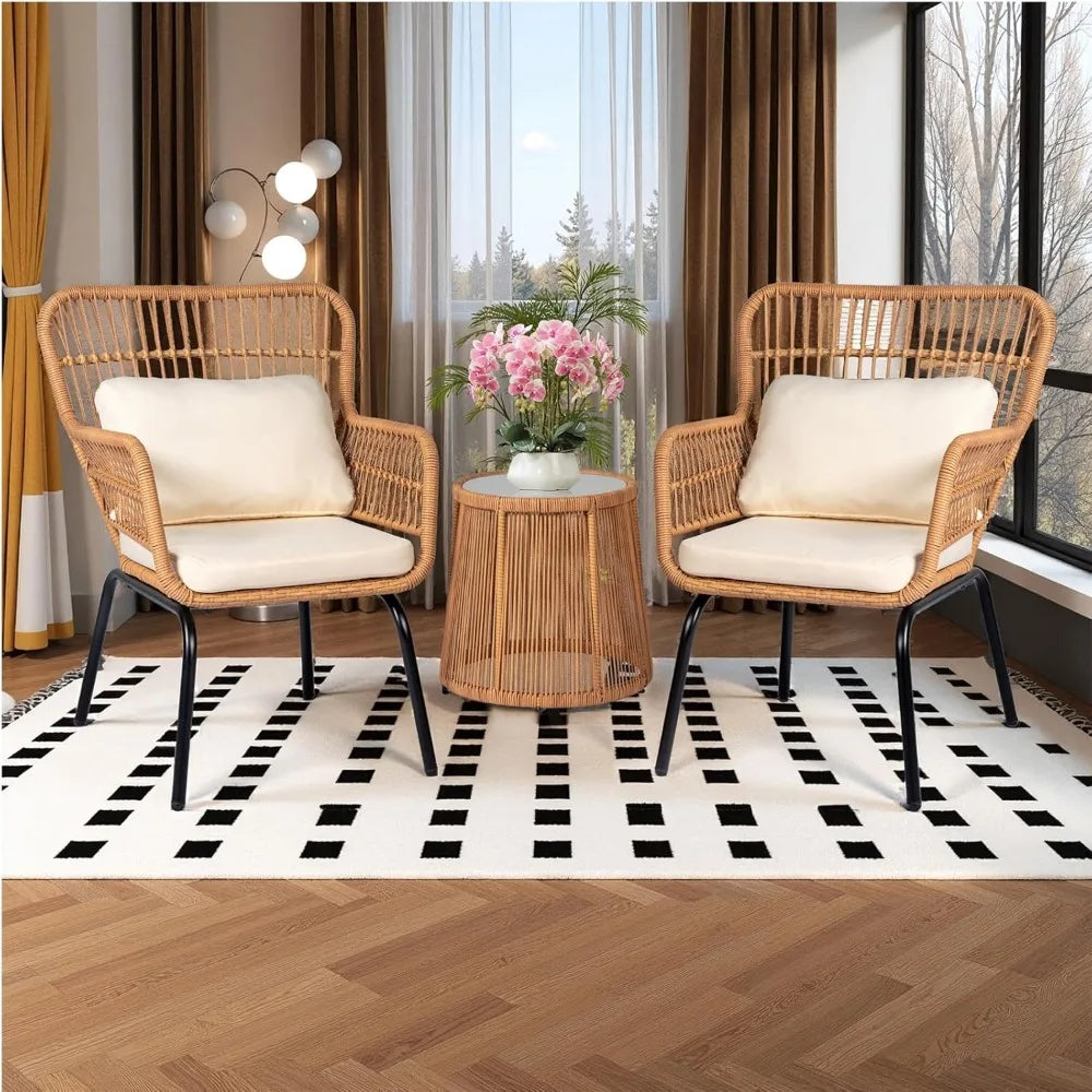 Outdoor Wicker Bistro Set 3 Piece Patio Conversation With Glass Table