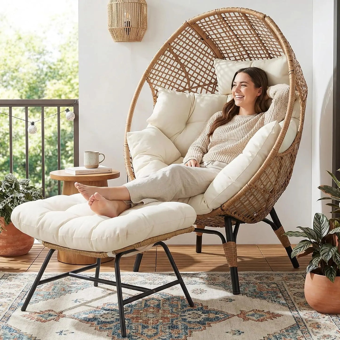Indoor Outdoor Egg Chair With Ottoman For Patio