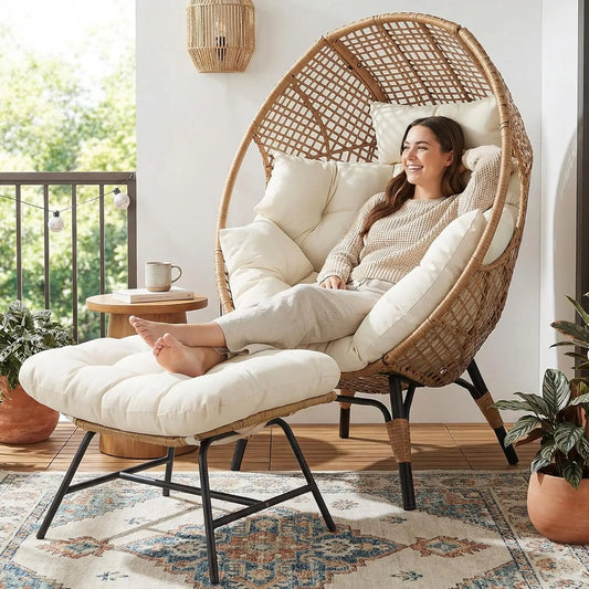 Indoor Outdoor Egg Chair With Ottoman For Patio