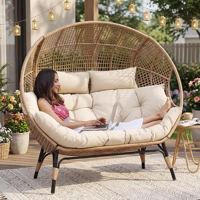Double Egg Chair Outdoor Wicker Loveseat
