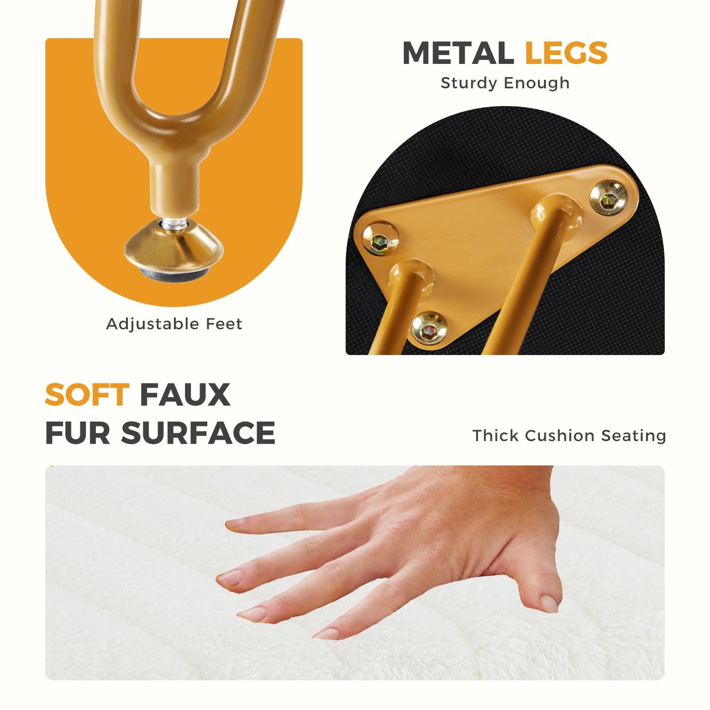 JHK Faux Fur Hidden Storage Stool Ottoman With Metal Legs