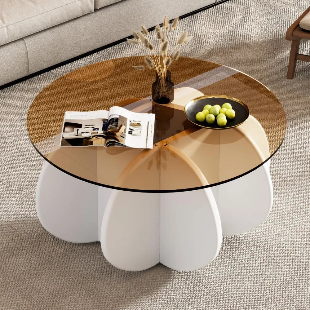 RBXC Mid-Century Modern Round Glass Coffee Table for Living Room