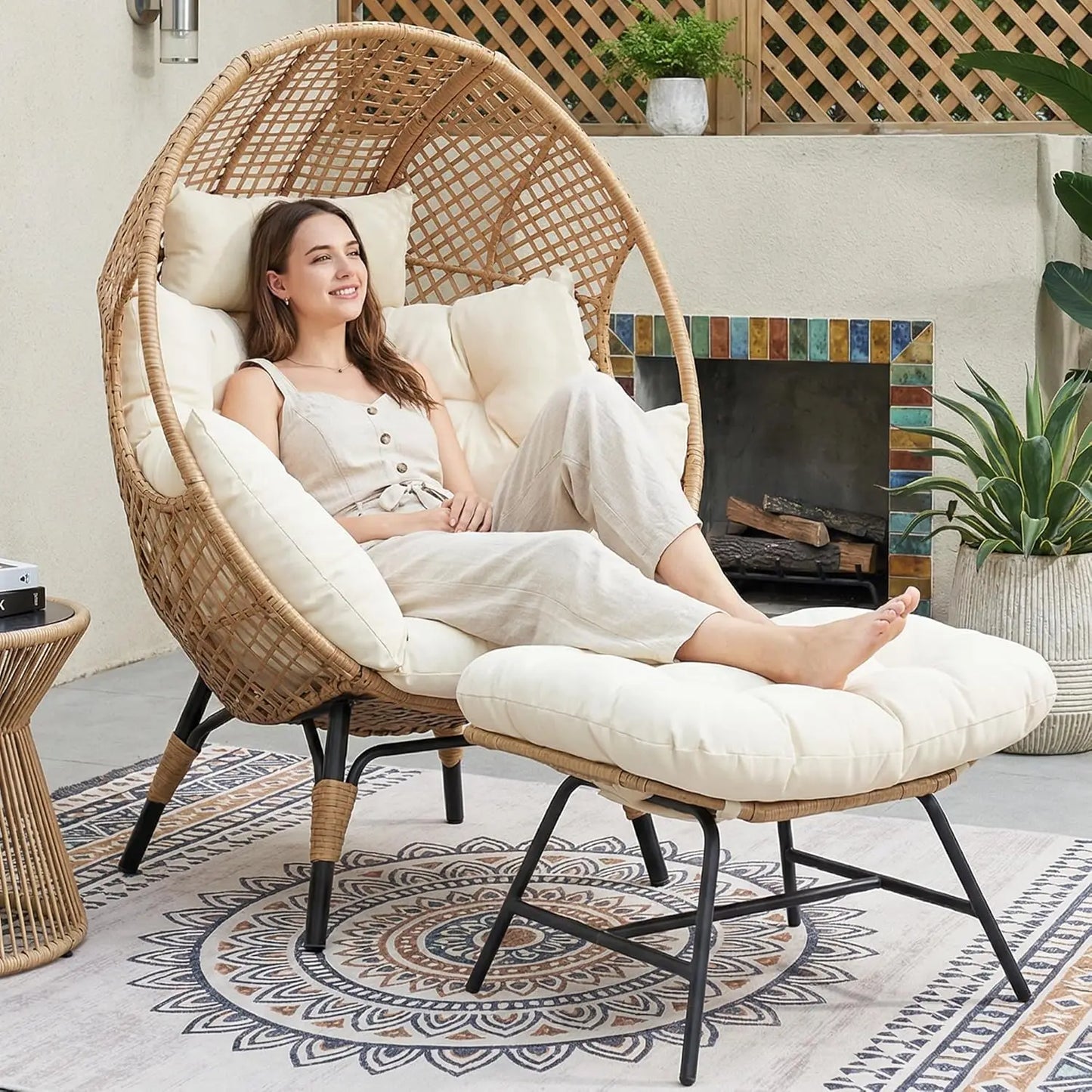 Indoor Outdoor Egg Chair With Ottoman For Patio