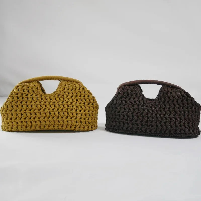 Fashion Straw Clip Shell Clutch Bag for Women Designer Paper Woven Handbags Casual vintage Handmade Summer Beach Bag 2025