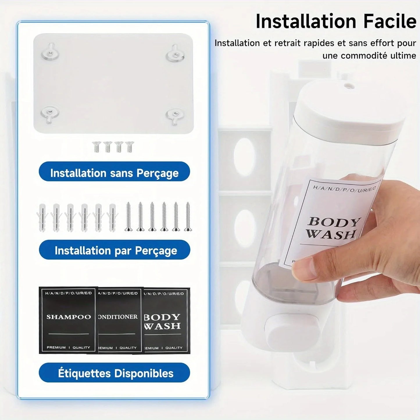 Wall Mounted 3-In-1 Shampoo, Conditioner and Soap Dispenser ABS